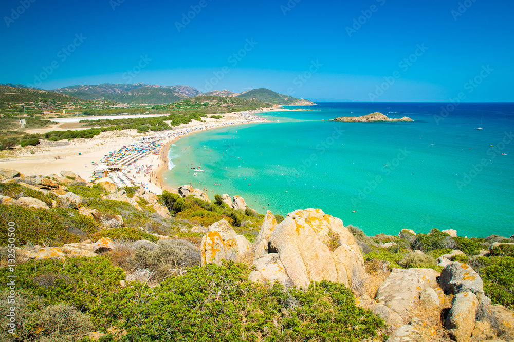Panorama of Chia coast, Sardinia, Italy.