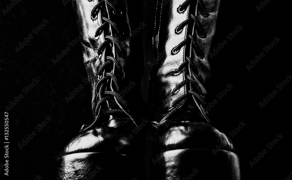 sexy thigh-high lace-up black leather boots Stock Photo | Adobe Stock