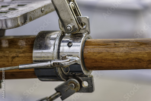 close up of stainless steel rigging on bowsprit