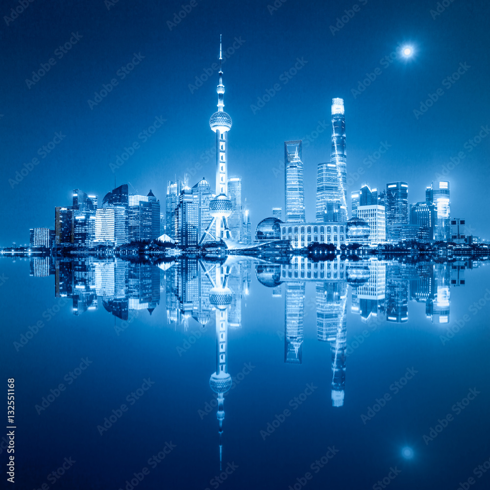 Obraz premium Beautiful Shanghai skyline at night,modern urban background