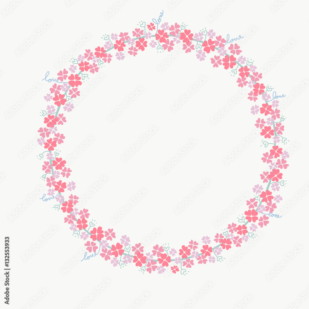 Pink flower heart background watercolor illustration