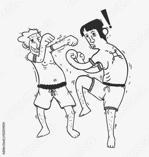 illustration of cartoon Boxing funny , Show muay thai