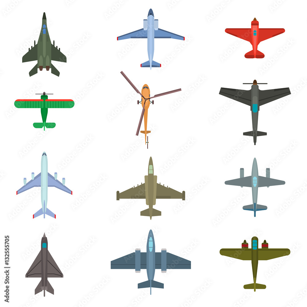 aircraft top view vector illustration.
