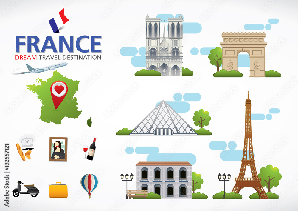 France Vector travel destinations icon set. France set Stock Vector ...
