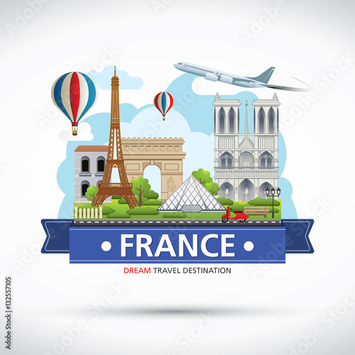 Paris,France Vector travel destinations icon set, Info graphic elements for traveling to France.