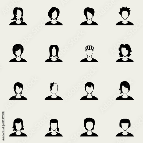 Woman hairstyle black white icons set