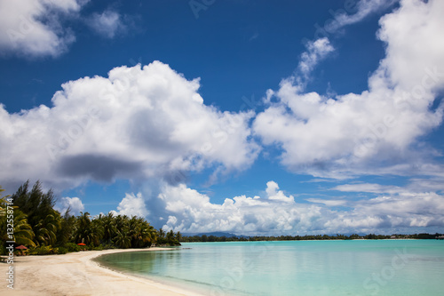 Bora Bora, Beach, Palms, Sea and Sand
