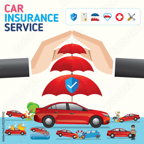 Car insurance business service icons template. Can be used for workflow layout, banner, diagram, number options, web design, timeline, info graphics.Vector illustration.