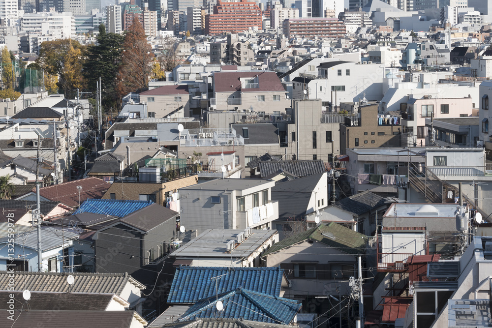 Fototapeta premium 東京都心の街並 クローズアップ 西新宿 密集する住宅街 生活 暮らし アパート