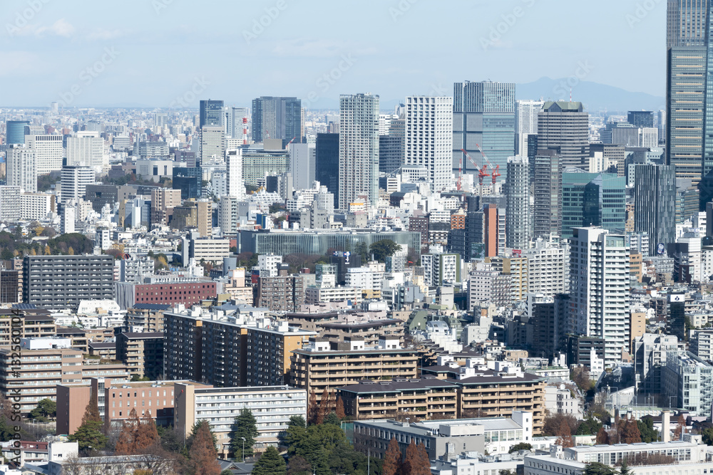 東京都心の街並　クローズアップ　港区　六本木　赤坂　高層ビル群と密集するマンション