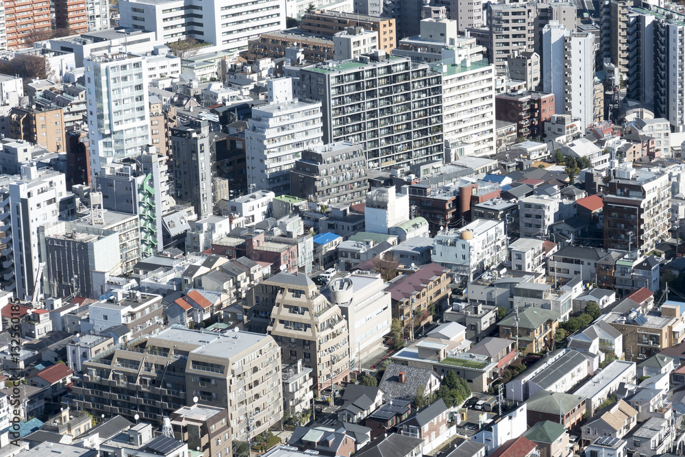 Fototapeta premium 東京都心の街並 クローズアップ 港区 広尾 麻布 密集する住宅街 生活 暮らし