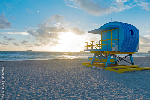 Morning Scene on Miami Beach Sunrise Art Deco Lifeguard Stand