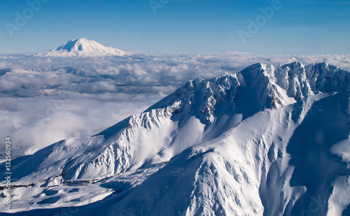 Mount St. Helens Aerial View with Mt Adams