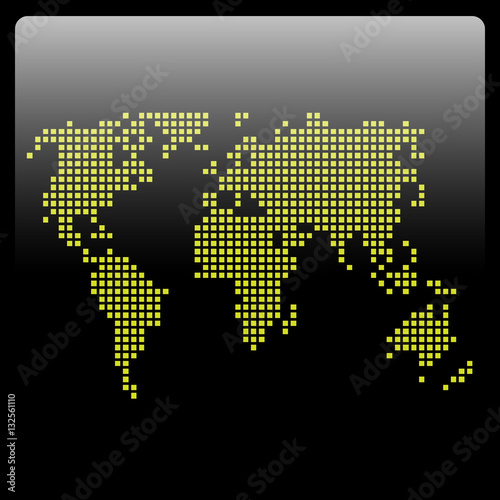Vector map of world with dots  embroidered style. Glossy button