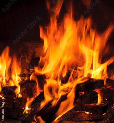 flames in the fireplace