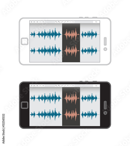 Wave editor app in cellphone, flat design, stock vector