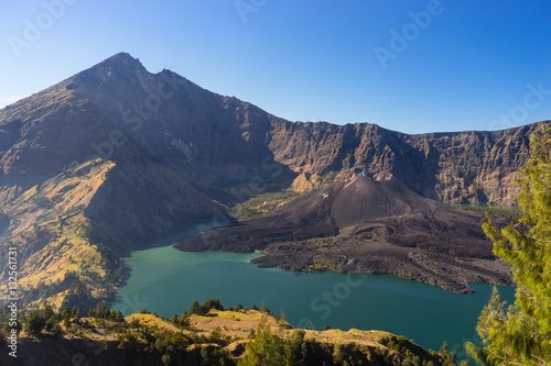 Rinjani volcano mountain crater landscape in a morning, Lombok,