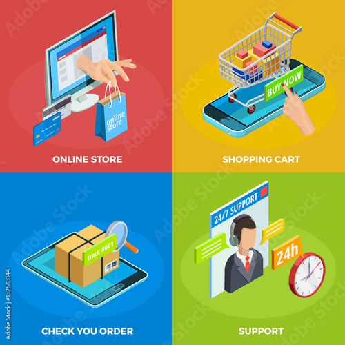 Online Shopping 4  Isometric Icons Square