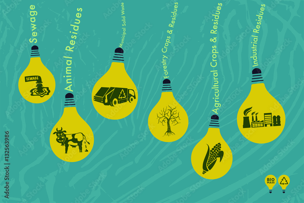 Save environment and green energy concept. Alternative way of producing electricity using biomass technology to light up the bulb.