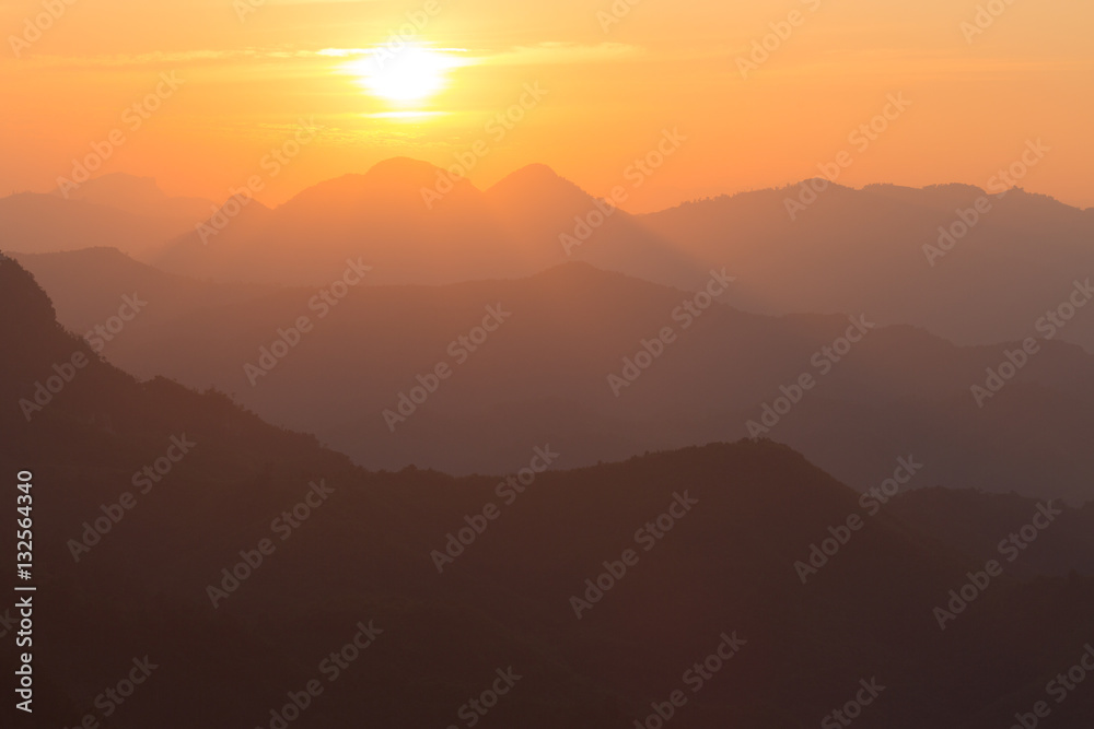 Sunset on mountain view ,Laos, from Nong Khiaw village viewpoint