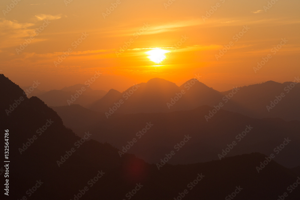 Sunset on mountain view ,Laos, from Nong Khiaw village viewpoint