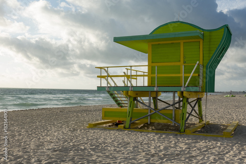 Green Yellow Lifeguard House Art Deco Style Miami Beach