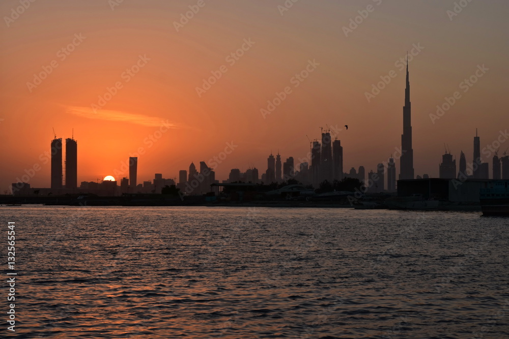 Dubai Ferry route at evening view, Dubai Canal, United Arab Emirates