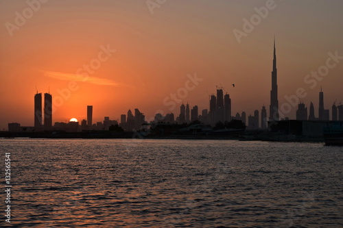 Dubai Ferry route at evening view  Dubai Canal  United Arab Emirates