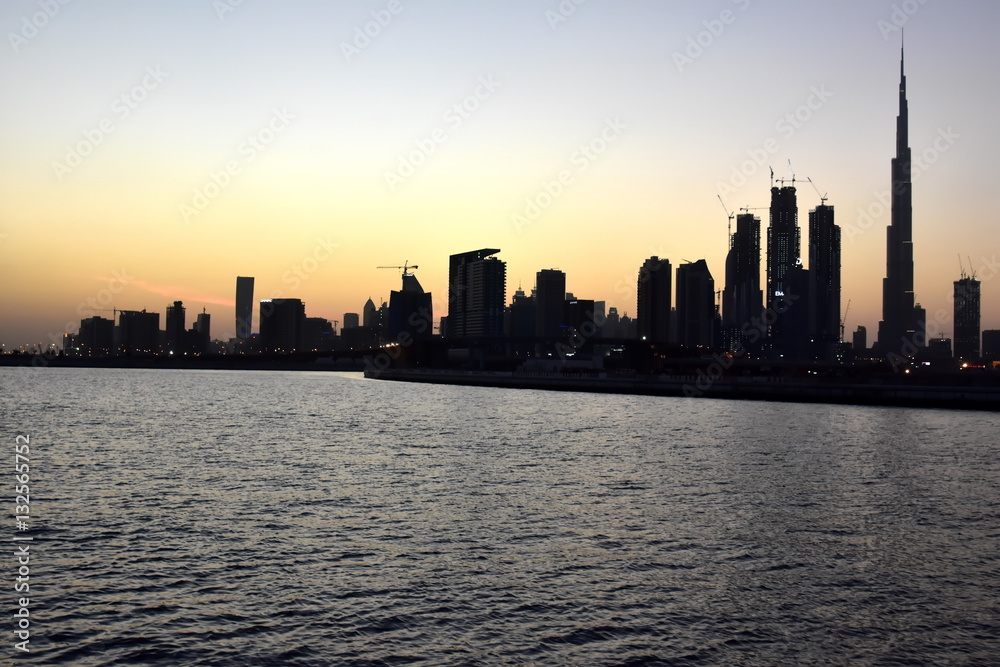 Dubai Ferry route at evening view, Dubai Canal, United Arab Emirates