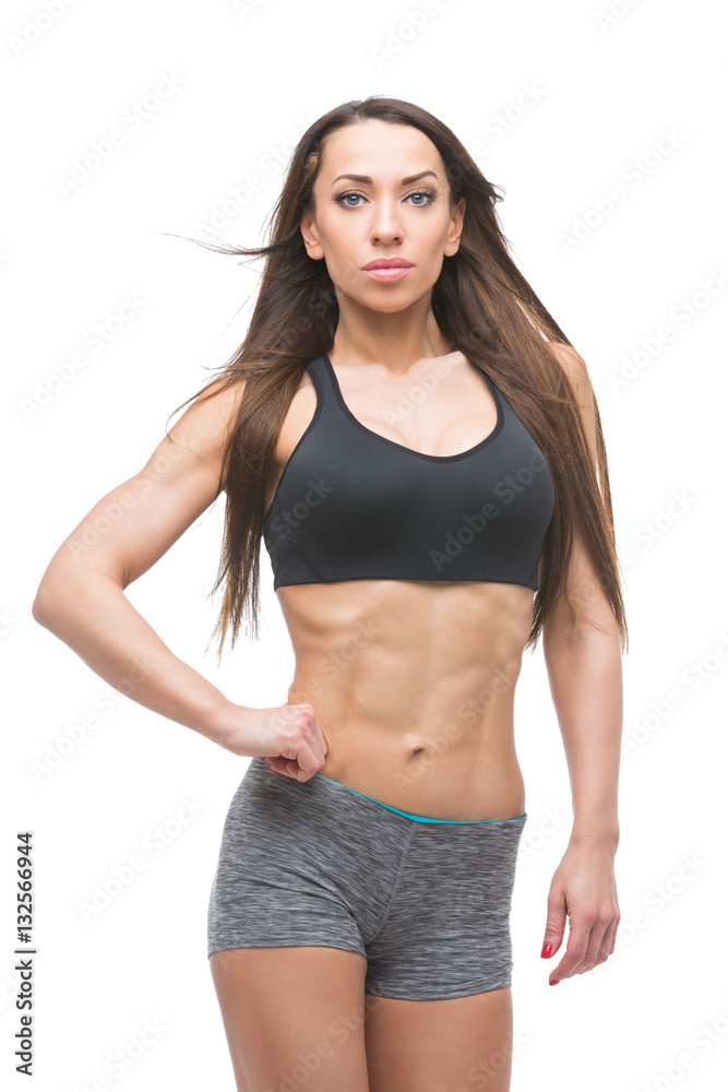 Beautiful fit girl in sport bra and shorts Beautiful fit girl in sport bra and shorts