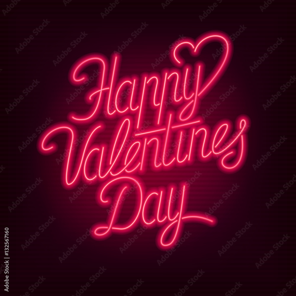 Happy Valentines Day text. Vector neon sign. Valentine's card.