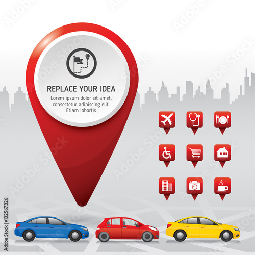 Check in location on the map diagram infographics. Location concept design. Info-graphic inspire to drive your business project. Vector illustration. 