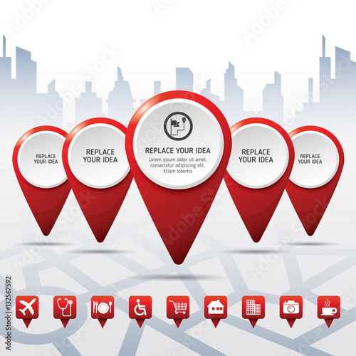 Check in location on the map diagram infographics. Location concept design. Info-graphic inspire to drive your business project. Vector illustration. 