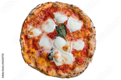 A real neapolitan pizza margherita on white backgrund