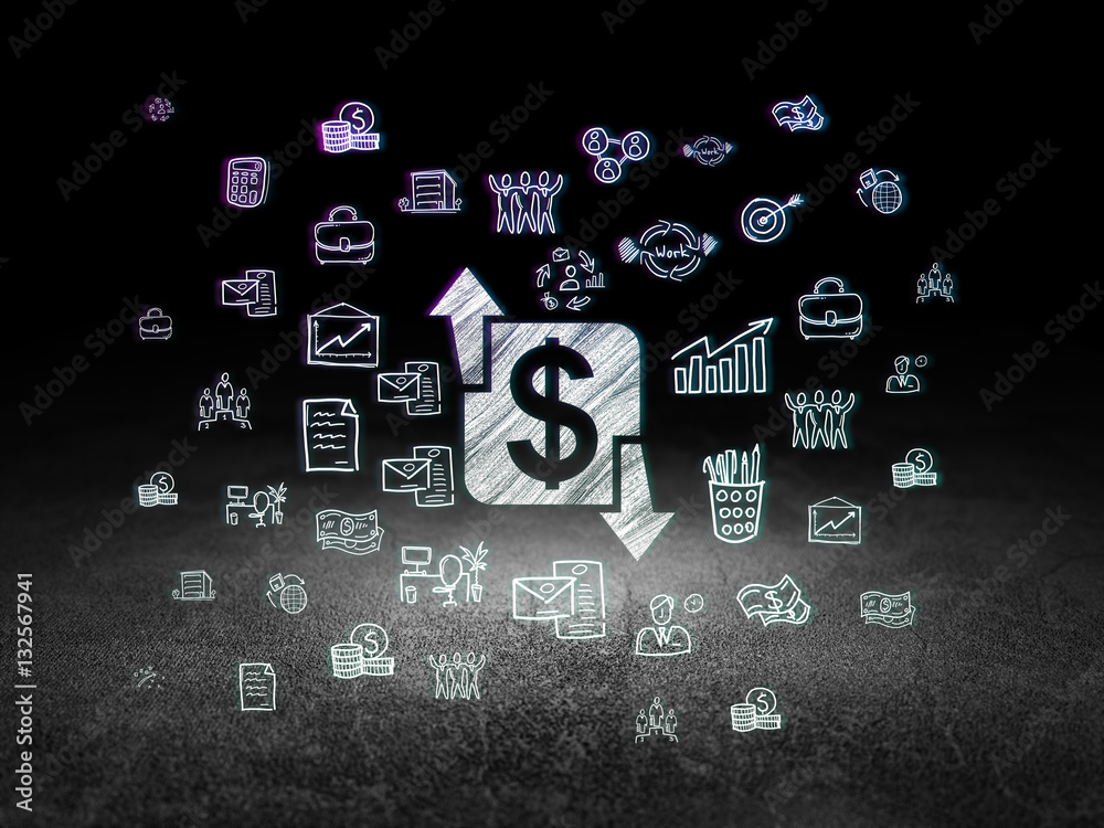 Business concept: Finance in grunge dark room