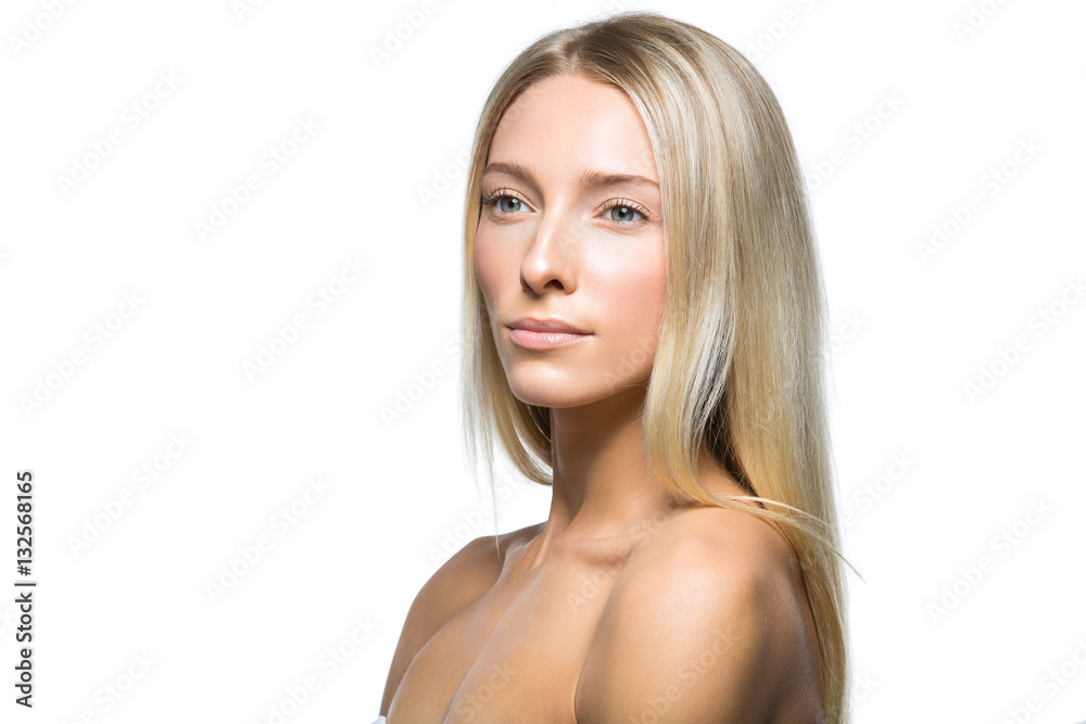 Beautiful girl with natural make-up isolated on white Beautiful girl with natural make-up isolated on white