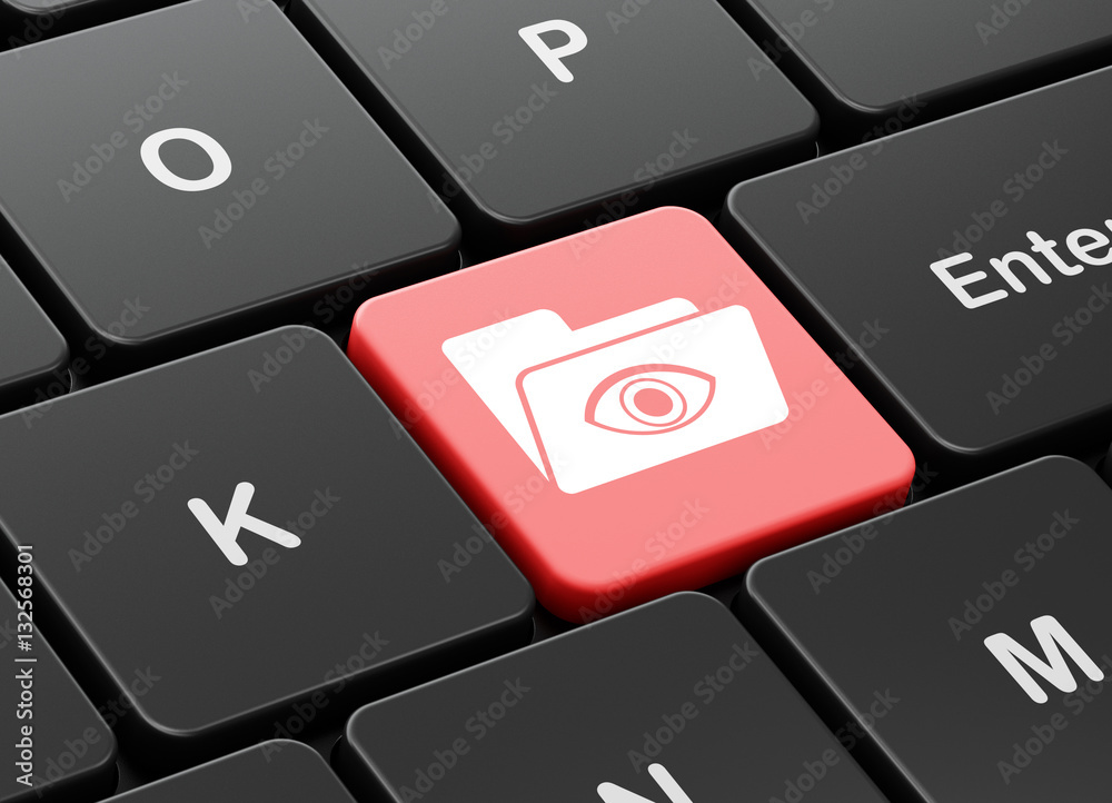 Business concept: Folder With Eye on computer keyboard background Business concept: Folder With Eye on computer keyboard background