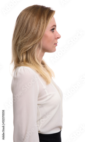 profile portrait of a beautiful blonde woman