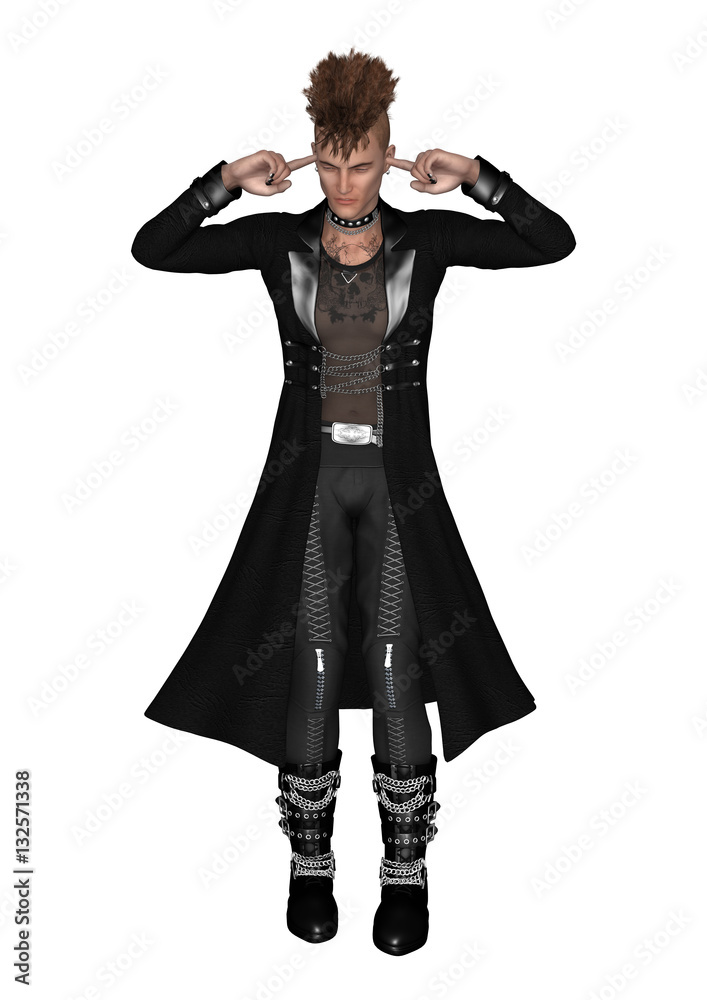3D Rendering Gothic Male Model on White 3D Rendering Gothic Male Model on White