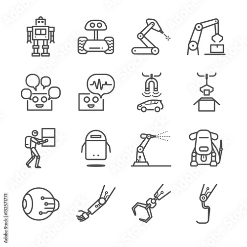 Robotic and factory machine icons set