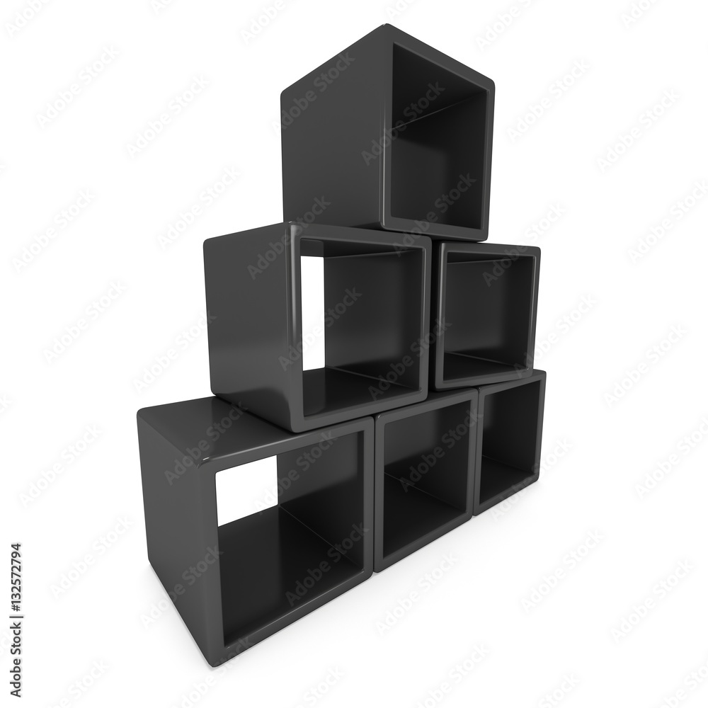 Obraz premium Product display black boxes. 3D render isolated on white. Platform or Stand Illustration. Template for Object Presentation.