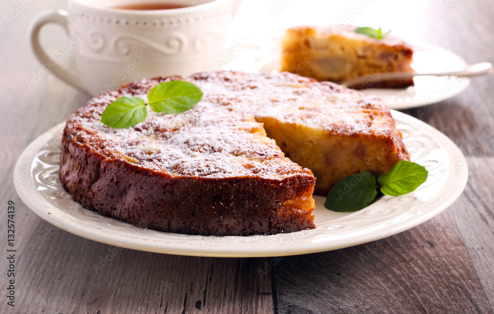 Pear sponge cake with icing sugar Pear sponge cake with icing sugar