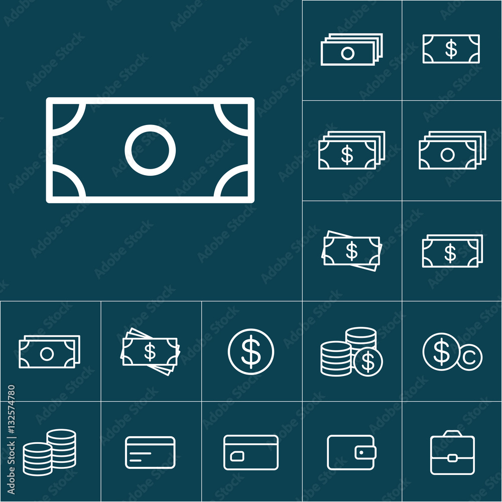 thin line cash, dollar icon on blue background, money icons set thin line cash, dollar icon on blue background, money icons set