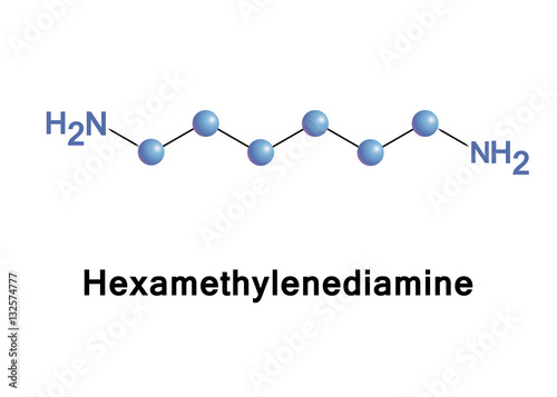 Hexamethylenediamine is the organic compound. The molecule is a diamine, consisting of a hexamethylene hydrocarbon chain terminated with amine functional groups.  photo
