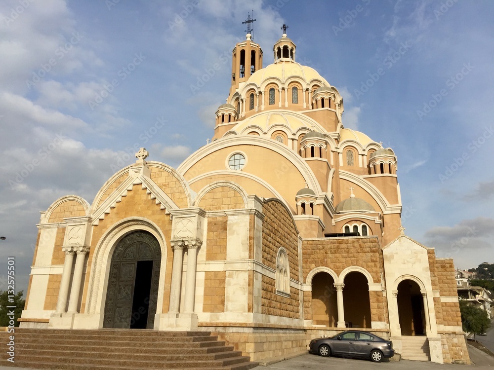 St. Paul Cathedral Lebanon.The Byzantine-style, Melkite Greek Catholic basilica of St. Paul was built between 1947 and 1962.