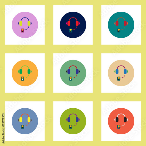 Collection of stylish vector icons in colorful circles headphones
