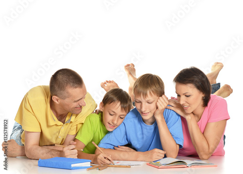 family doing homework  together