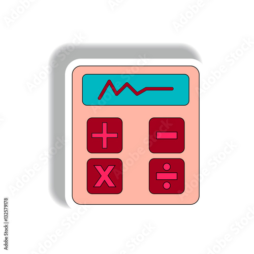 line graph on display Vector illustration in paper sticker style of calculator with line graph