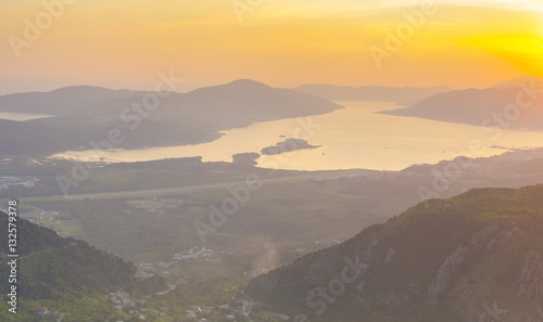 sunset over the Boka Kotor in Montenegro, the view from the moun