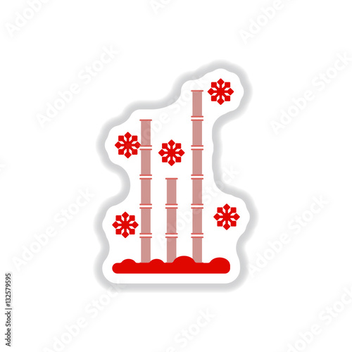 Vector illustration of bamboo and snow in paper sticker style